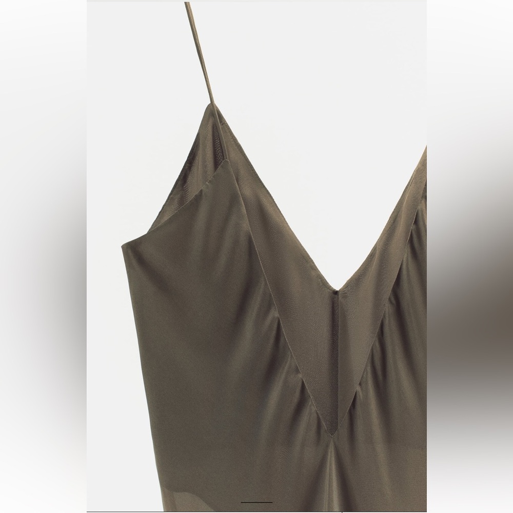Zara 100% Silk Olive Midi Dress - Picture 6 of 7